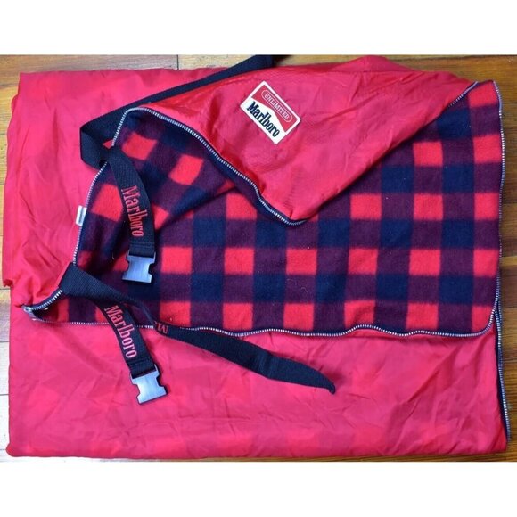 Vntg Marlboro Unlimited Sleeping Bag Adult Fleece Lined & Carrying Zip Packable - Picture 4 of 7